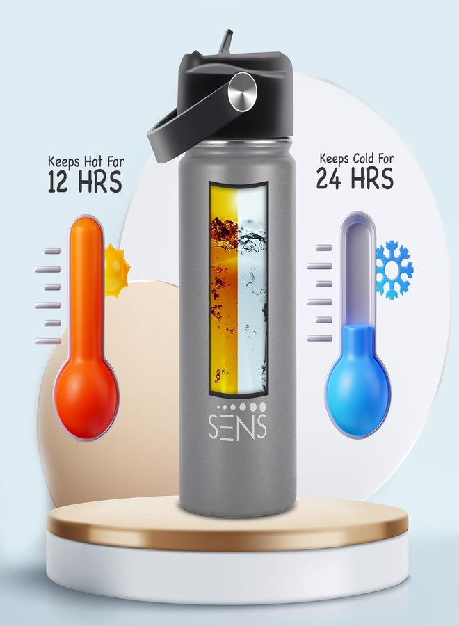 SENS Hydra Metallic Stainless Steel Sipper 500ml Water Bottle Hot or Cold up to 24 Hours | Leak Proof, BPA Free, Eco-Friendly | Travel | Office | Home | Grey - Image 3